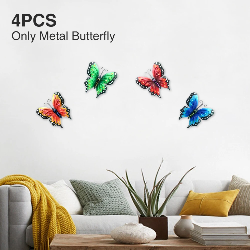 

4pcs Craft Indoor Outdoor With Holes Metal Butterfly Life Like Wall Art 3D Office Inspirational Hanging Sculpture Home Decor