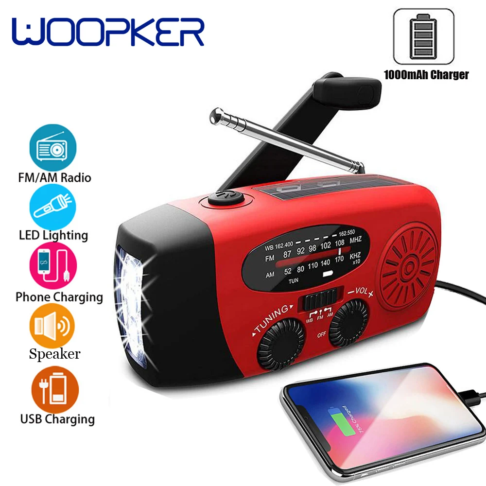 

Портативное аварийное радио на солнечной батарее, Динамо AM/FM/NOAA, светодиодный фонарик, уличный Многофункциональный радиоприемник на солнеч...