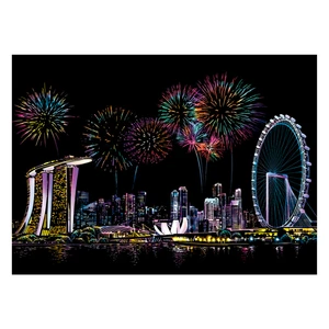 Singapore Scratch Night View Poster Sticker Deluxe Erase Black Scratch World Map Scratch Off Foil Layer Coating Painting as Gift