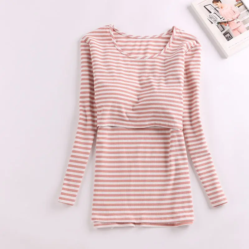

Maternity Striped Long Sleeve Top T-shirt Fall Nursing Mother Clothes Slim Stretch Women's Top Pregnancy