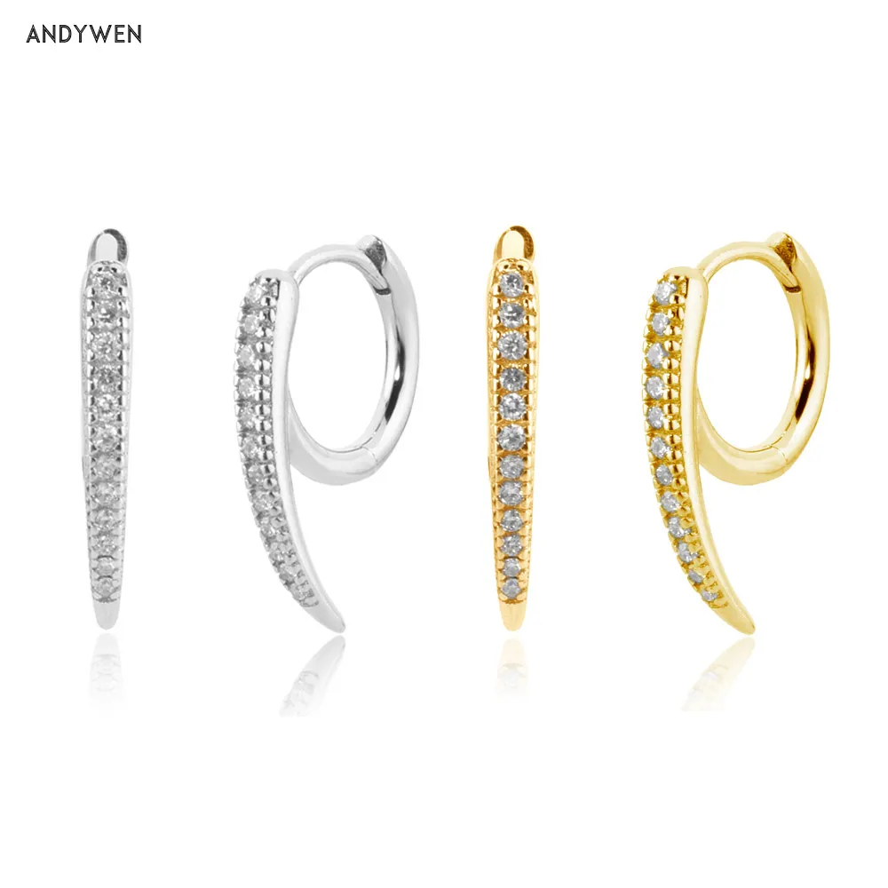 

ANDYWEN 925 Sterling Silver Gold 8mm Long Hoops Piercing Loops Huggies Piercing Earring Circle 2021 Women Clips Women Jewellery