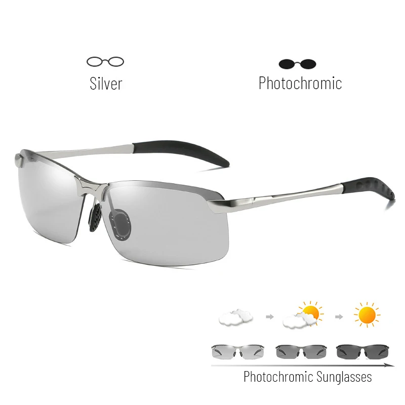 C4 silver photo Поляризованные фотохромные солнцезащитные очки для мужчин, для вождения, прямоугольные, хамелеон, меняющие цвет, солнцезащитные очки, день, ночное видение, антибликовые очки - Цвет линз: C4 silver photo