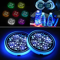2pcs 2 67 inch colorful auto car led cup coaster pad holder atmosphere light lamps bottom 7 colors change automatic light on