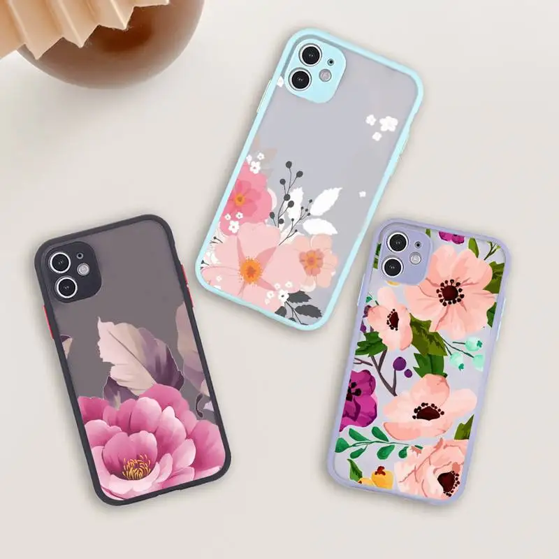 

Vintage flower rose Phone Case For iPhone 12 11 Mini Pro XR XS Max 7 8 Plus X Matte transparent blue Back Cover