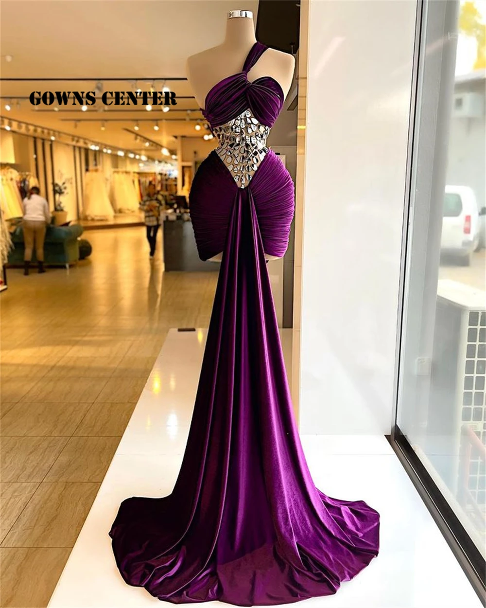 

Purple Velvet Prom Dresses Luxury Mermaid Homecoming Dress One Shoulder Mini Cocktail Gowns Beaded robe de bal