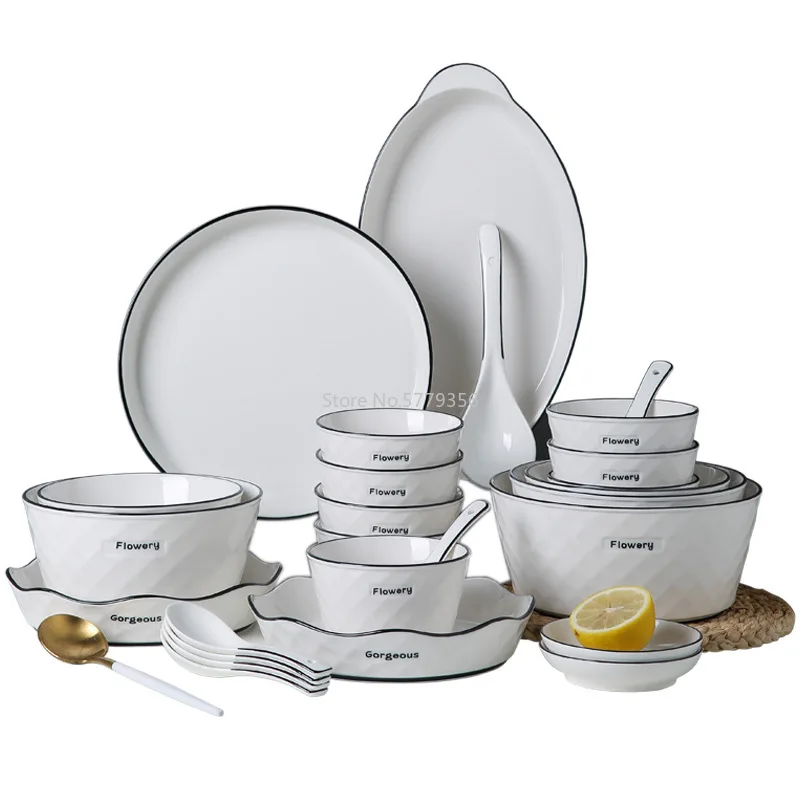 Nordic набор посуды ромбовидный узор Цзиндэчжэнь Керамика посуда бытовые Простой