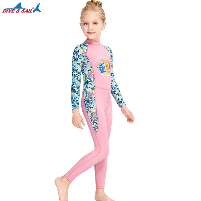 Детский слитный купальник с длинным рукавом для девочек|Комбинезоны| |