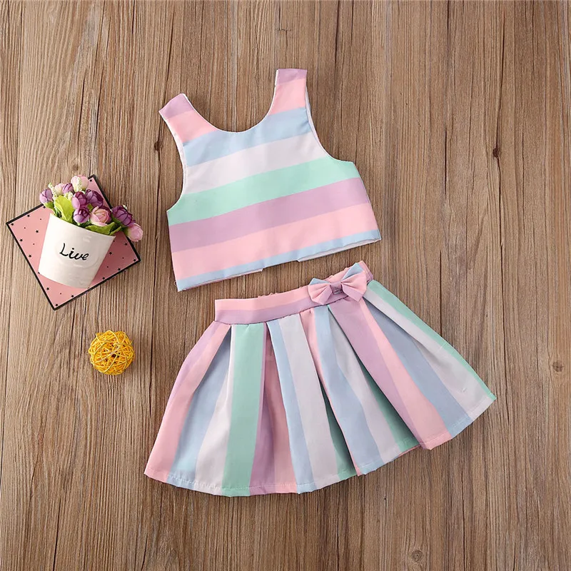 

0-3Y Toddler Infant Baby Girls Clothes Sets Striped Print Vest Tops Tutu Skirts Party Outfits Holiday Summer Children Clothing