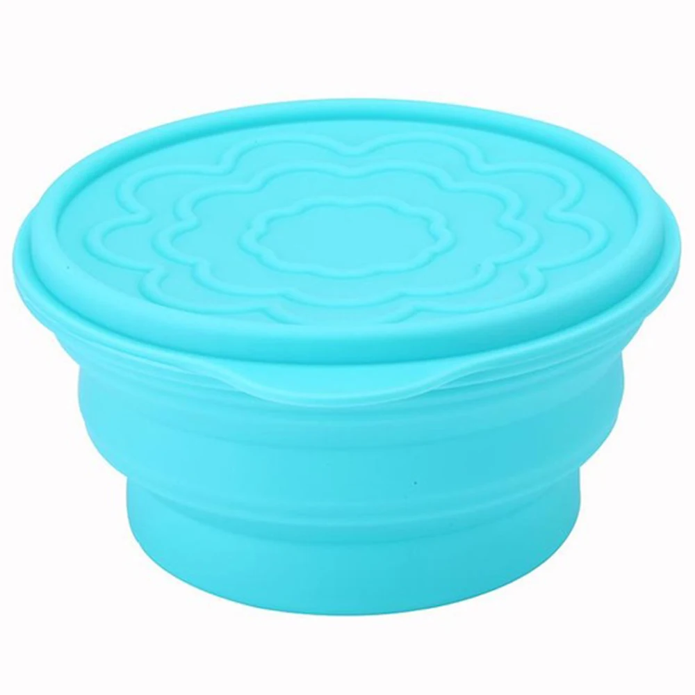 Blue LunchBox 830 мл складная коробка для завтрака Span новая силиконовая наружная миска с крышкой компактная Салатница блюдо Пищевая силиконовая миска для кормления - Цвет: Blue LunchBox