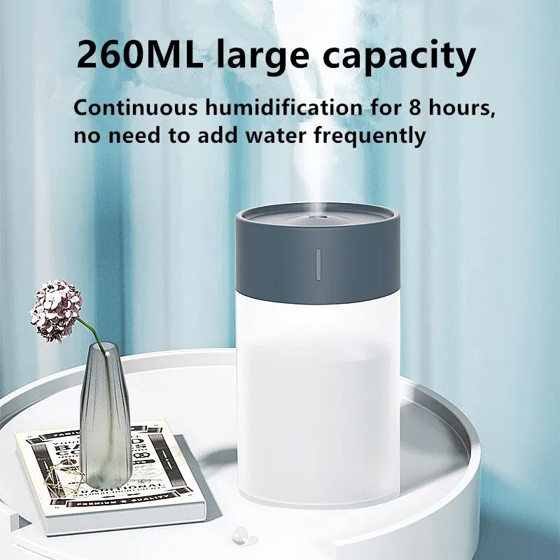 

260ML Air Humidifier Ultrasonic Mini Aromatherapy Diffuser Portable Sprayer USB Essential Oil Atomizer LED Lamp for Home Car
