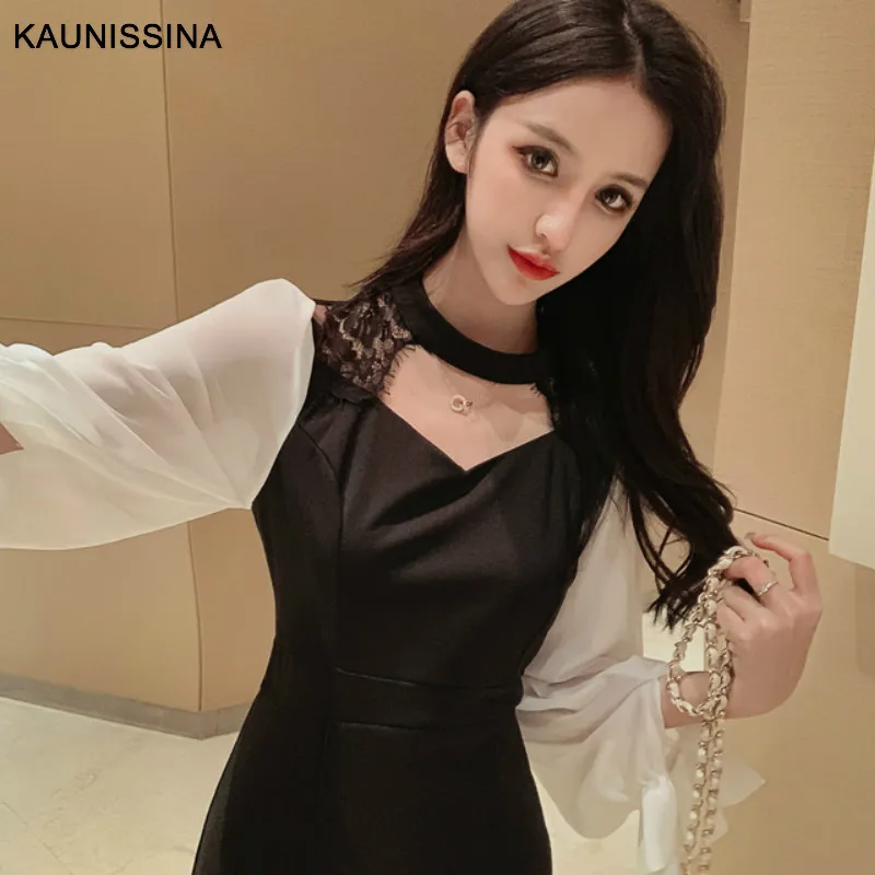 Женское коктейльное платье KAUNISSINA винтажное до колена с длинным рукавом для