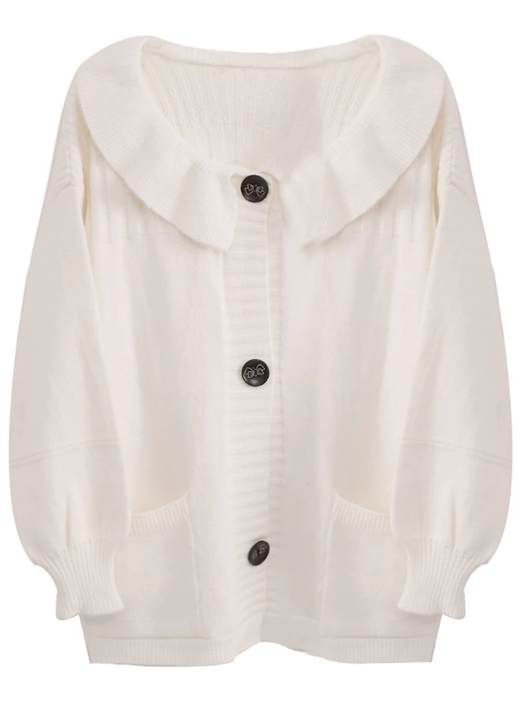 

2020 Spring Autumn Korean Sweet Cardigan Sweaters Women Kawaii Doll Collar Lantern Sleeve Knitted Tops Female Chic Loose Jumper
