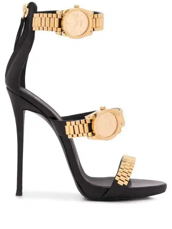 

2021 summer new Large size solid color fashion sexy gold decoration simple high heel sandals