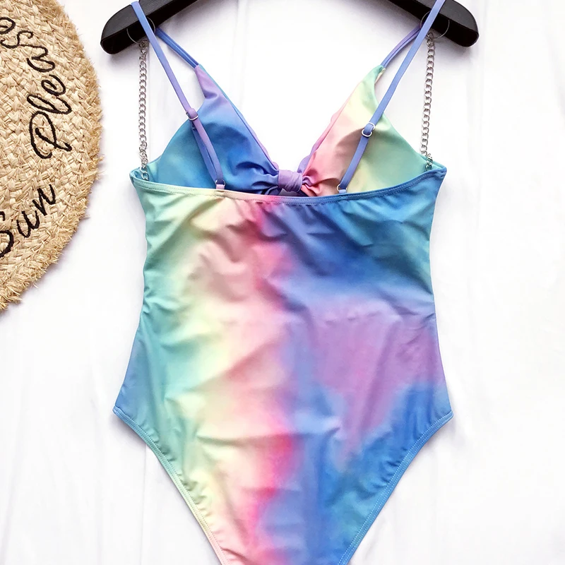 

2021 Sexy Hollow Out Swimwear Women One Piece Print Bow Swimsuit Monokini High Cut Bandage Swimming Suit For Women Biquini New