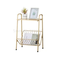 creative golden iron coffee table living room sofa side table movable small end table with book magazine rack home furniture
