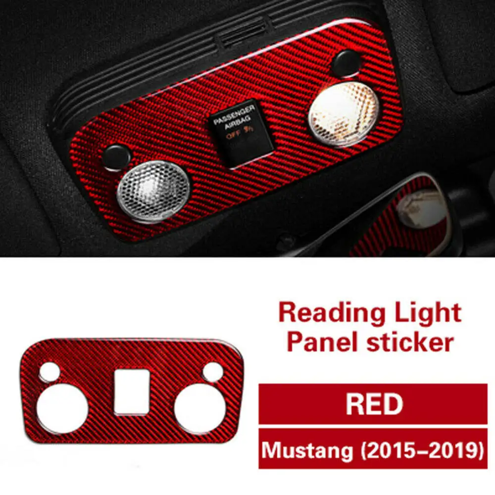 

Carbon Fiber Reading Light Panel Frame Trim Red Sticker for Ford Mustang 2015-19