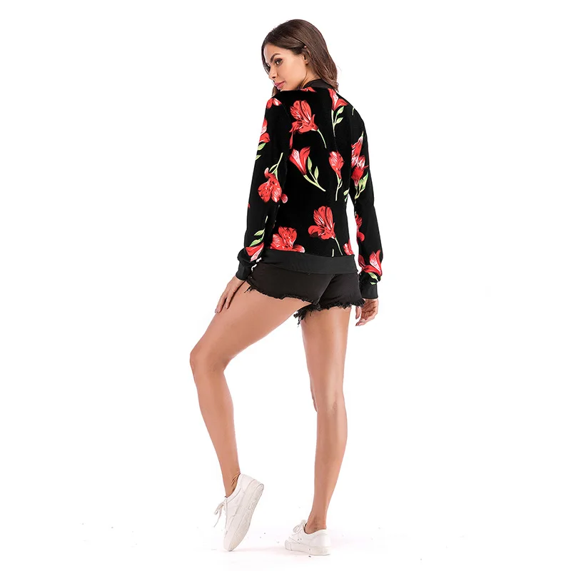 

Spring Autumn Women Floral Bomber Jacket Plus Size Short Female Coat Zipper Chaqueta Outwear Long Sleeve Women's Jackets YWZ006