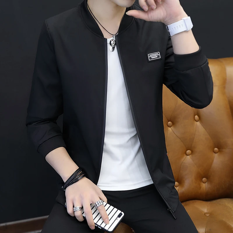 

Autumn 2021 Men's New Trendy Thin Baseball Collar Solid Color Jacket Youth Casual Jacket