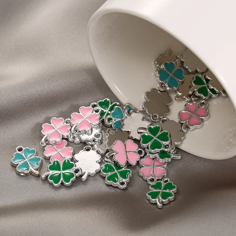 

30pcs silver Plated Random Charms Lucky Irish Four Leaf Clover 13.5x19mm Pendants DIY Making Findings Handmade Jewelry Gift