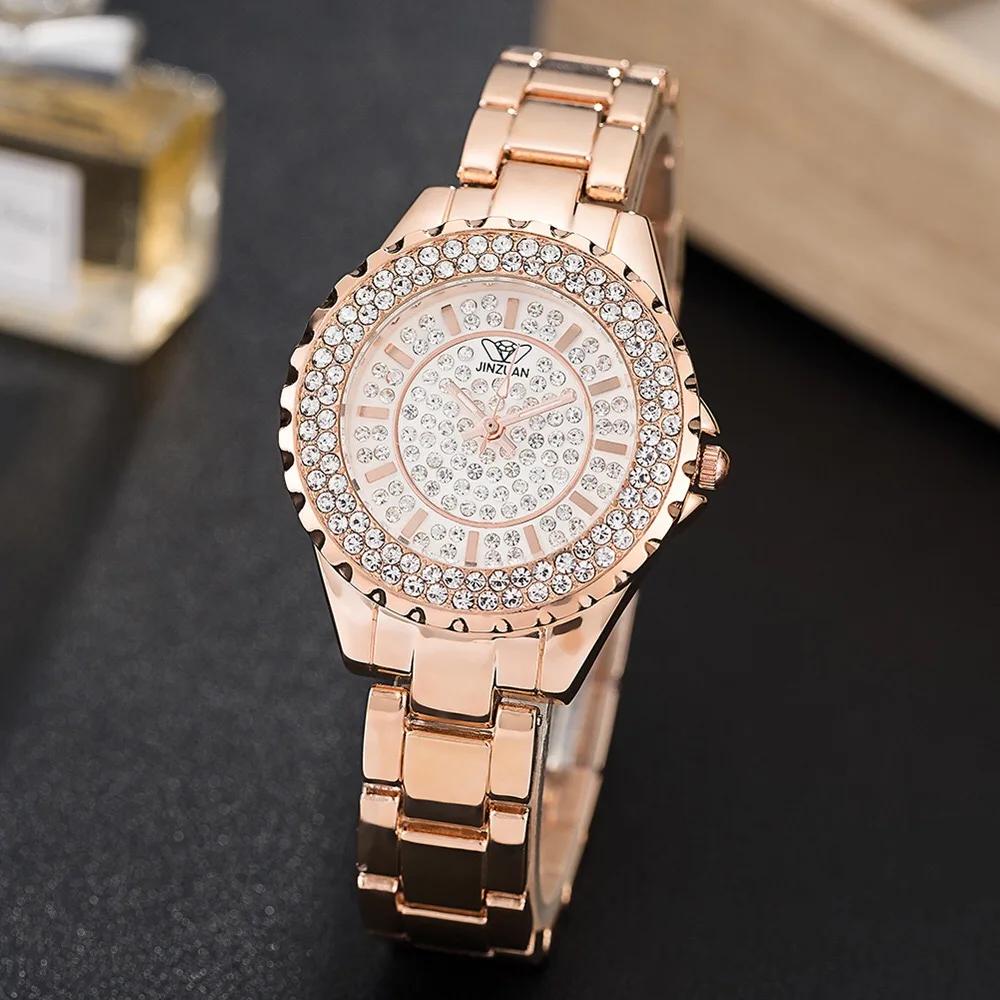 Luxury Watches 5pcs Set Fashion Women Diamond Rhinestone Quartz Wirstwatch Necklace Bracelets Sunglasses Wallet Gifts For Ladies