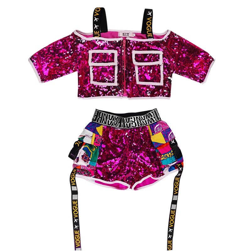 

New Girls Jazz Dance Sequin Suit Children'S Day Modern Street Dance Performance Clothing Kids Hip-Hop Suit Rave Outfits DQL5498