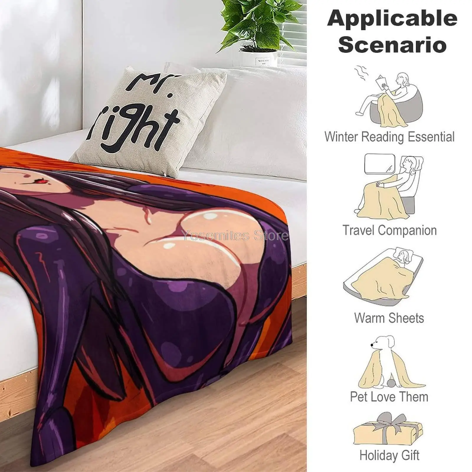 Rnnwosio Elvira Mistress of Dark Super Soft Anti-Swelling Blanket Japanese Animation Art Warm and Comfortable Home Decoration Gi | Дом и сад