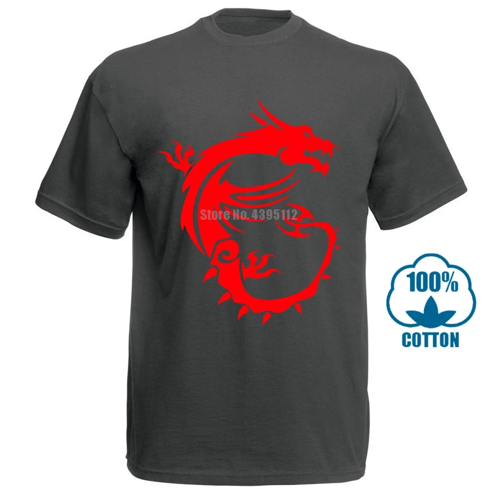 Темно-серый Черная футболка Msi Dragon Gaming Размер S 3Xl Мужская хлопковая футболка - Цвет: Темно-серый