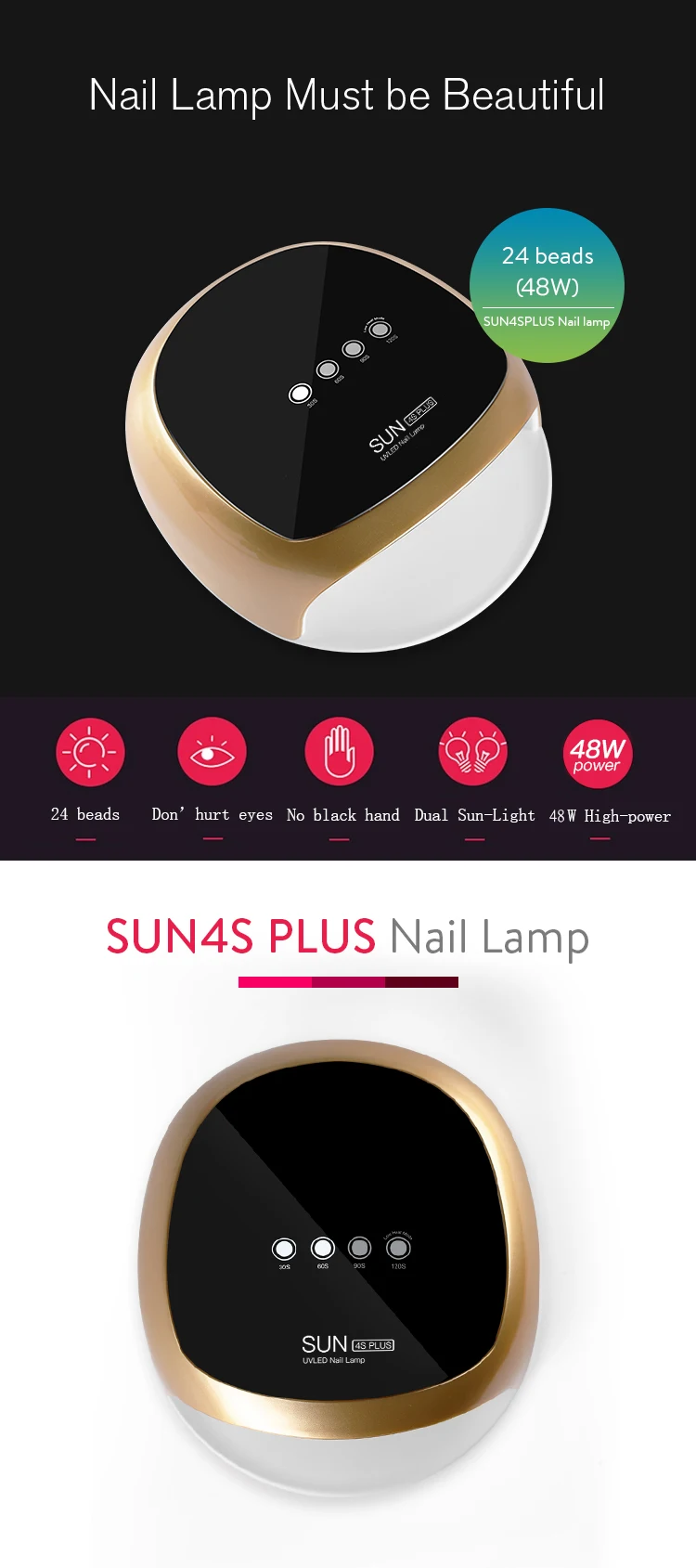 SUN4 Plus УФ-лампа для маникюра, таймер, ЖК-дисплей, Лучший светодиодный УФ-светильник для ногтей, Сушилка для ногтей, Гель-лак