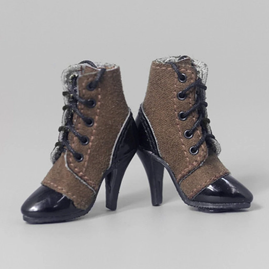 Черные ботильоны со шнуровкой на высоком каблуке для экшн фигурок 12 дюймов