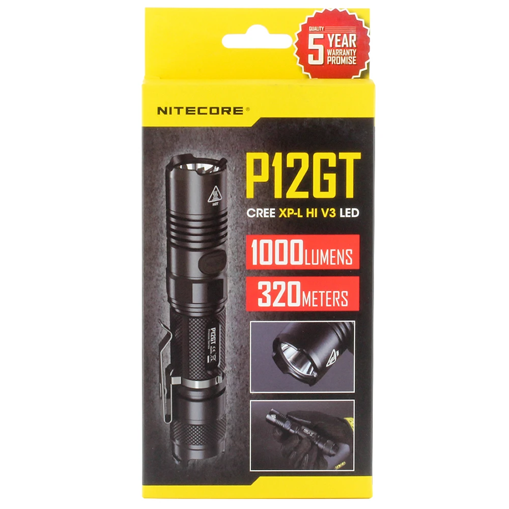 NITECORE P12GT тактический фонарь CREE XP-L HI V3 LED max 1000 люмен дальность луча 320 м ручной