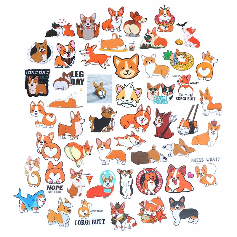 Горячая распродажа 50 шт. милые корги наклейки для собак чемодан скейтборда