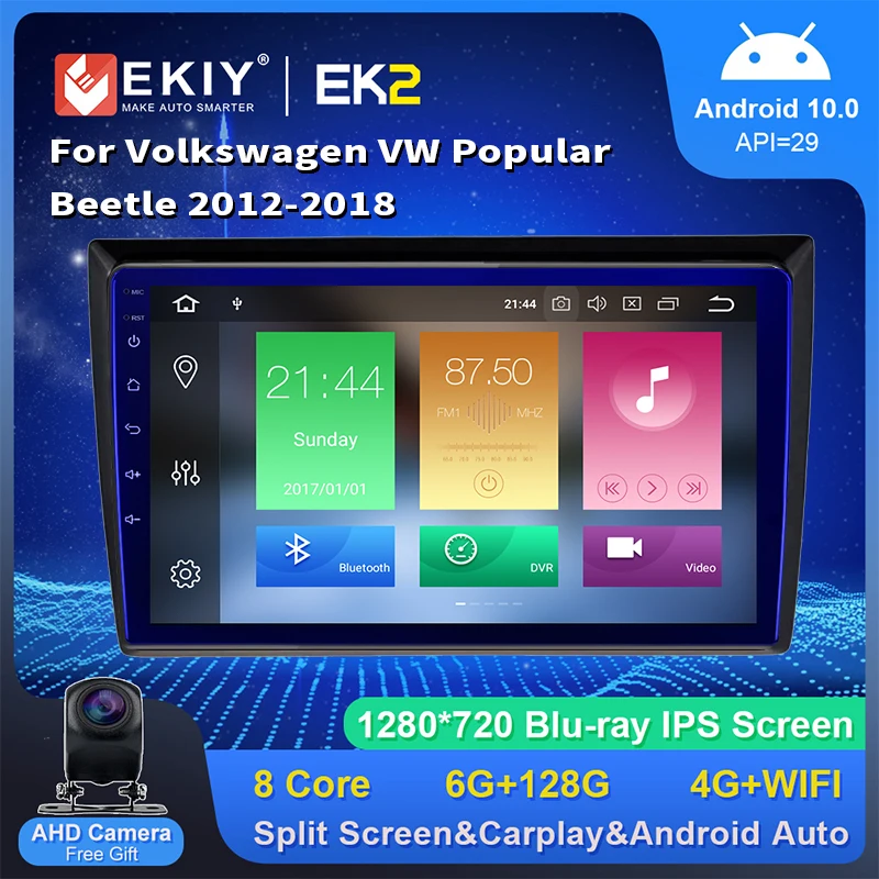 

EKIY Blu-Ray 1280*720P Car Radio For Volkswagen VW Popular Beetle 2012-2018 Android 10.0 Navi Stereo GPS Autoradio Multimedia BT