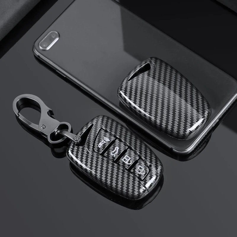 

Glossy Carbon fiber ABS Car Key Case Fob Cover For Hyundai Santa Fe Grand ix45 Centennial Genesis 4button key