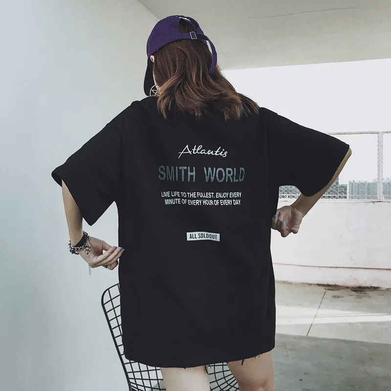 

Summer Tshirts for Women White Loose Letter Oversized Shirts Black Ladies Tops with Short Sleeves Vetement Femme 2021 Camisetas