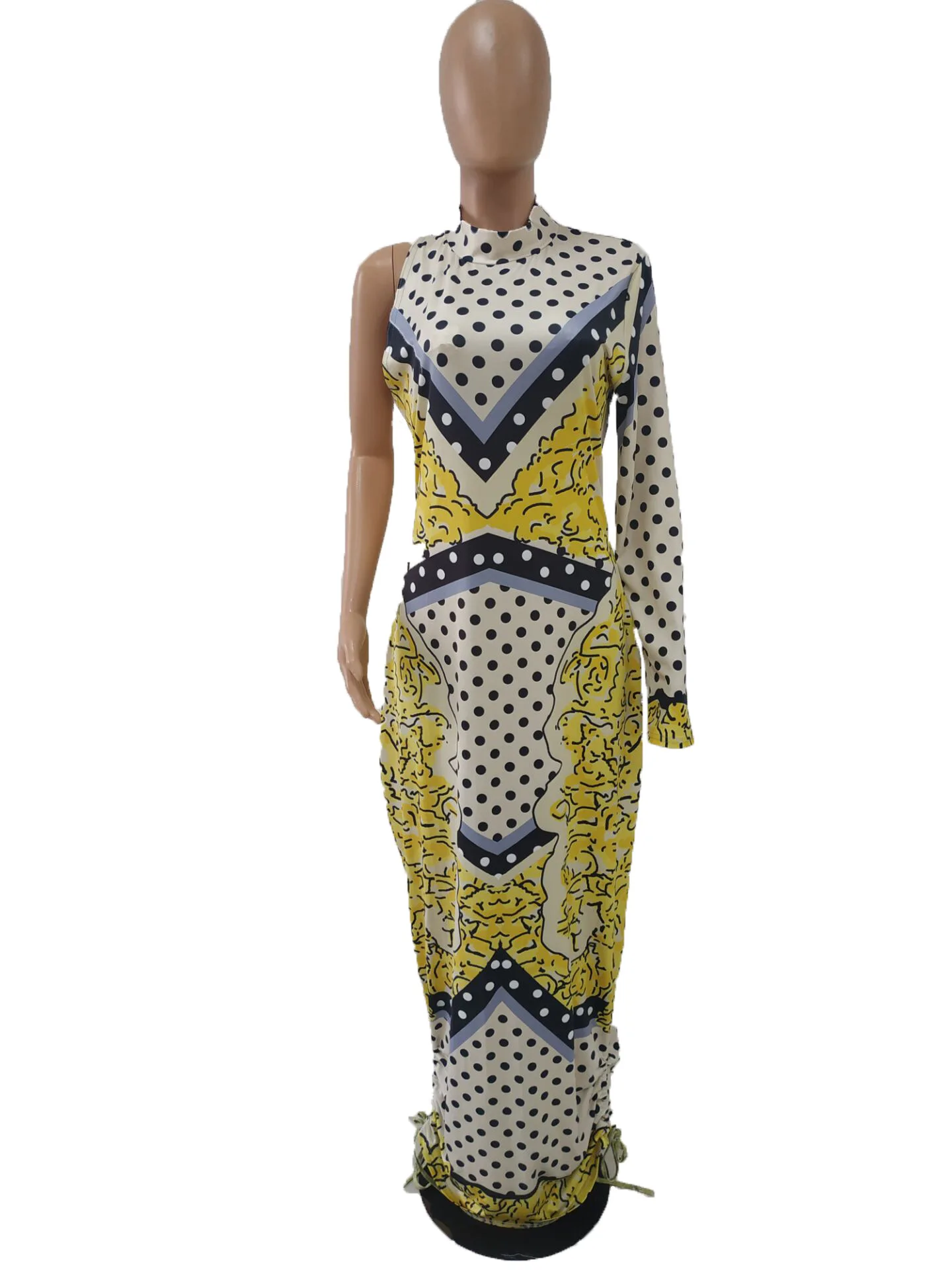 

Vintage Printed Bodycon Dress Women African Clothes Party Club Dress Single Sleeve Long Maxi Dress Robe 2020 Spring Vestidos