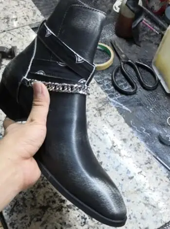 Роскошные Дизайнерские мужские ботинки FR.LANCELOT из черной кожи цепи пряжки обувь