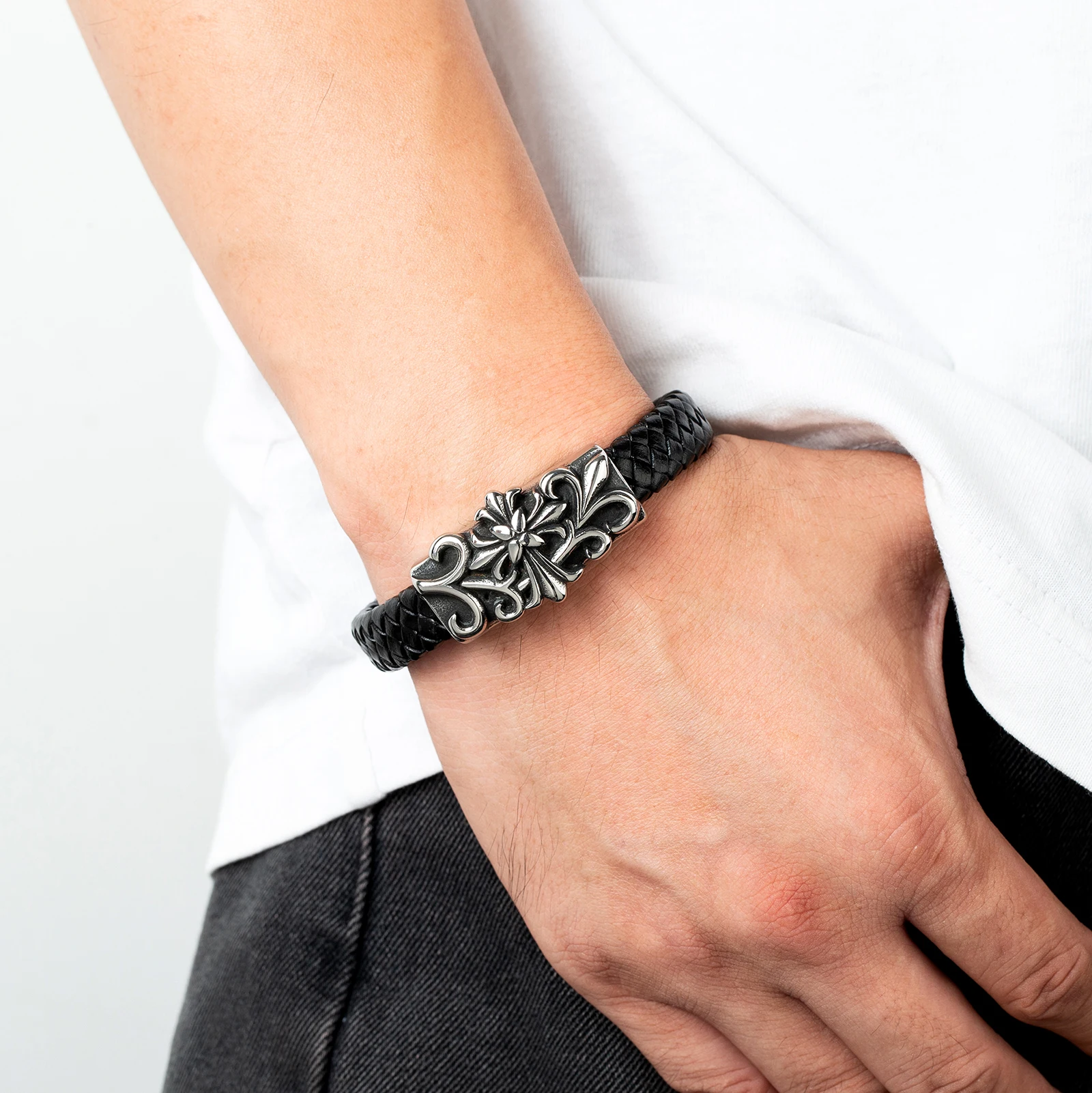 Крутой мужской кожаный браслет с головой орла простой тканый из нержавеющей