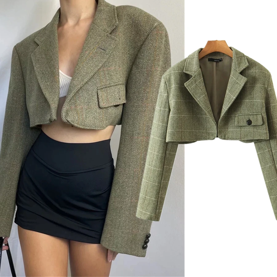 

Elmsk женские блейзеры и куртки, модный блоггер в стиле ретро, клетчатый Блейзер, Mujer 2021, короткий Блейзер оверсайз, женский топ, уличная мода