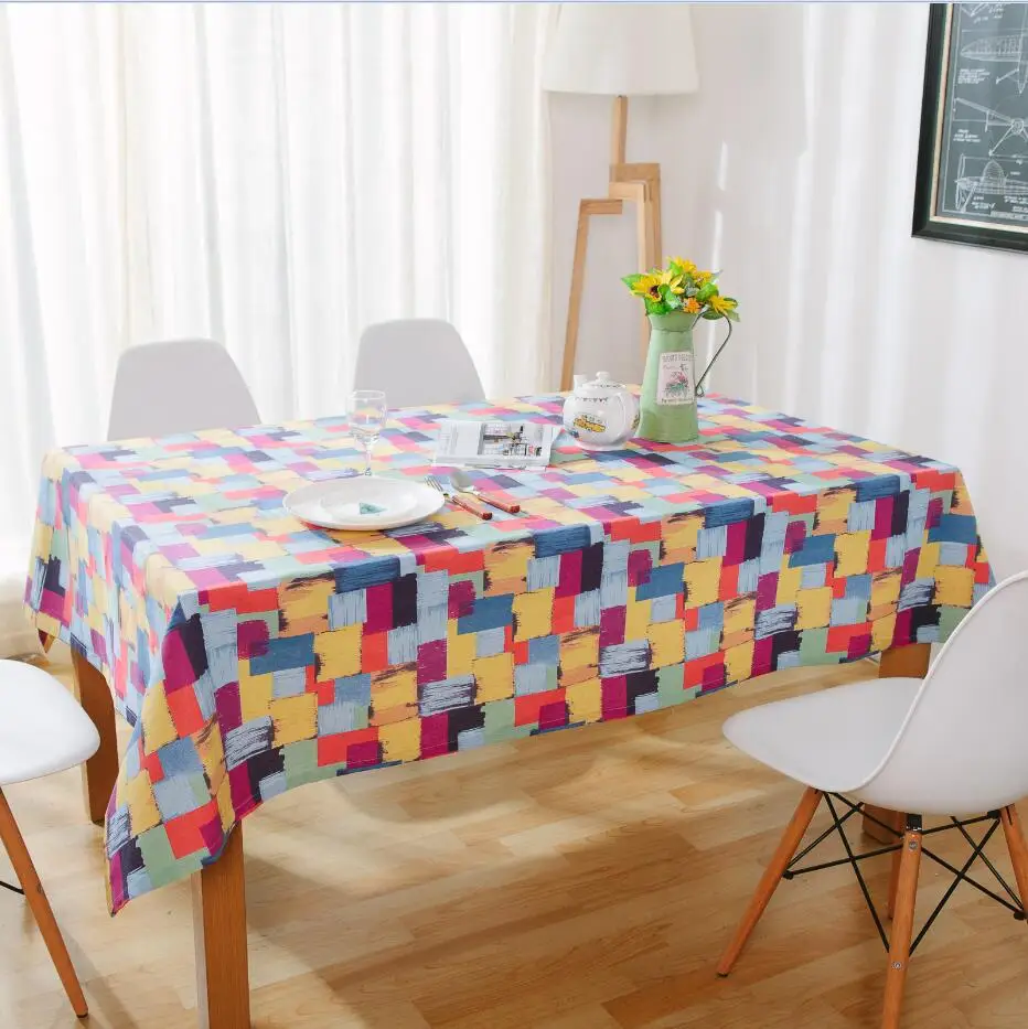 

American Pastoral Plaid Printed Tablecloth Cotton Linen Western Table Cloth Tea Table Cloth Oil Painting Graffiti Tablecloth