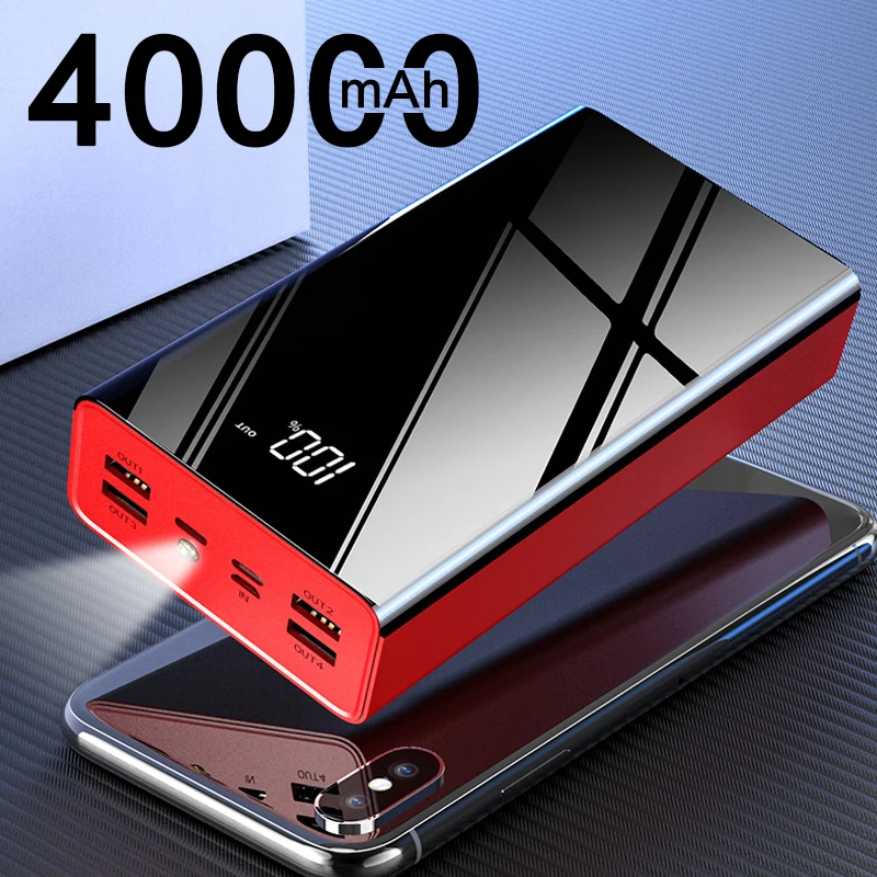 Портативный внешний аккумулятор для путешествий 40000 мАч 4usb порта со светодиодным