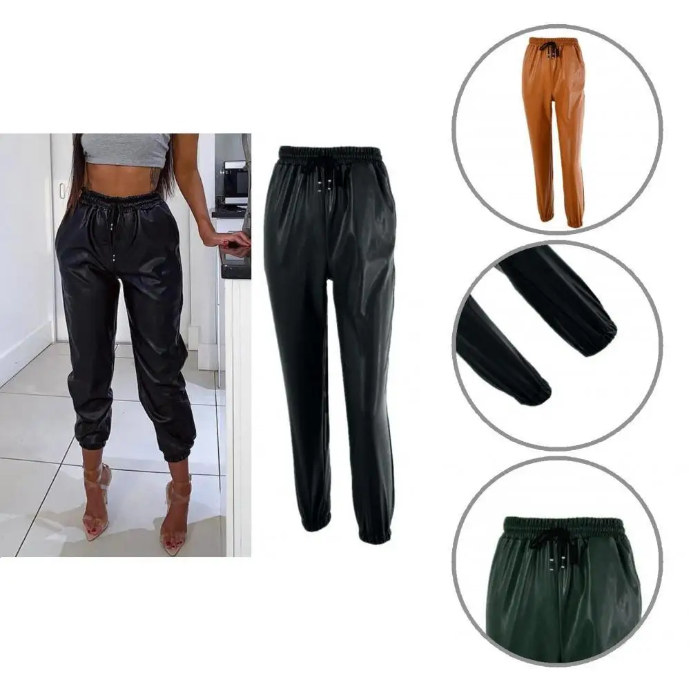 

Long Pants Elastic Waist Loose Windproof Solid Color Women Casual Trousers