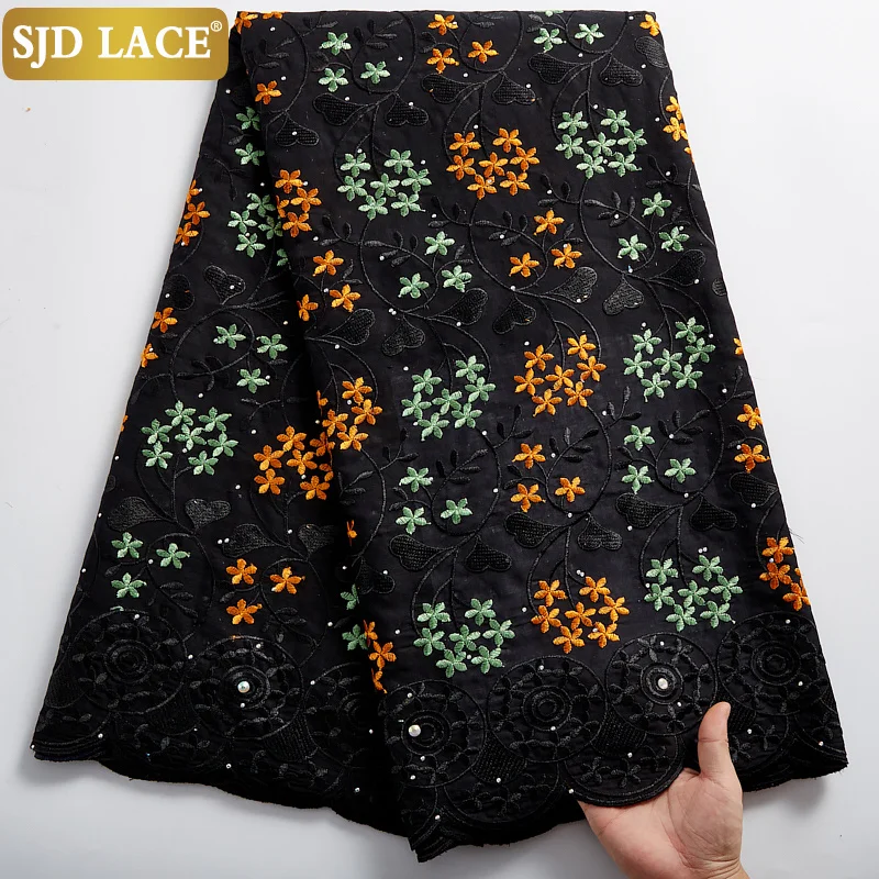 SJD LACE African Dry Lace Fabric Black Embroidery Swiss Voile In Switzerland Garments Material For Wedding Dress Sew A2384 | Дом и сад