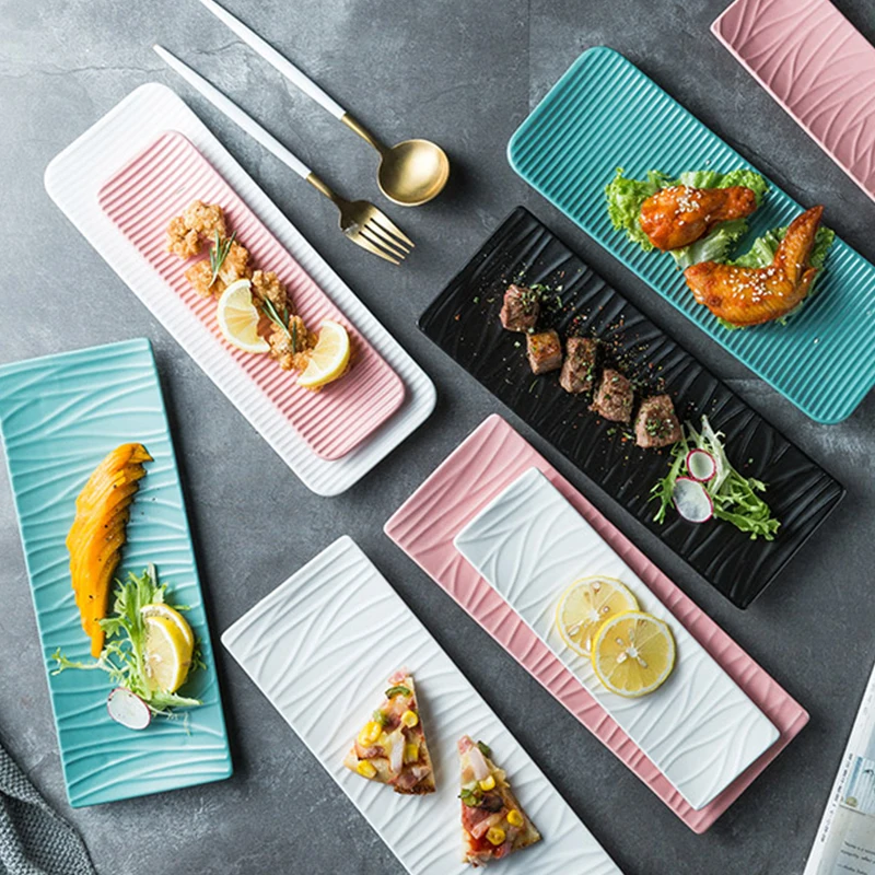 

Ceramic Rectangular Sushi Long Plates Dessert Snack Fruit Dish Western Food Salmon Sashimi Grilled Plate Kitchen Bar Tableware