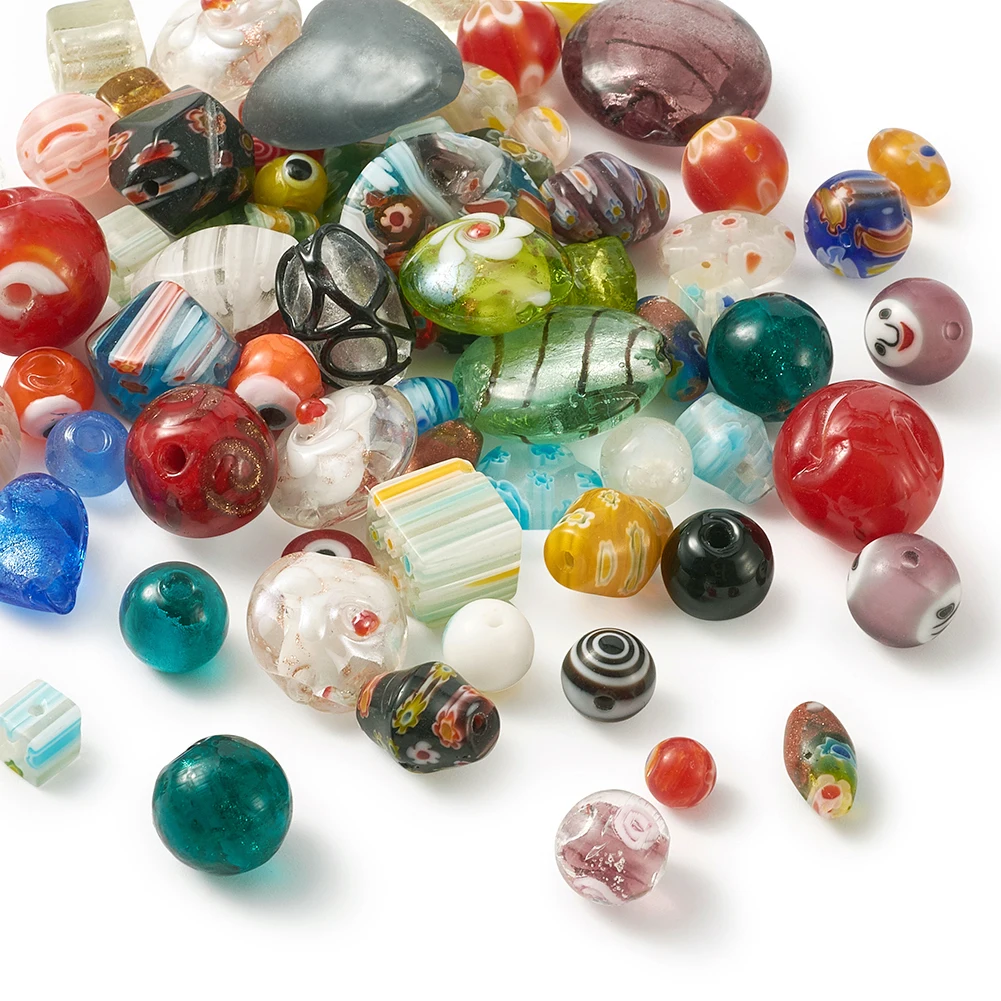 

100g Mix Shape Handmade Gold Sand Lampwork Beads With Eye For DIY Bracelet Necklace jewelry making Decor Mix Color,hole: 0.8~4mm