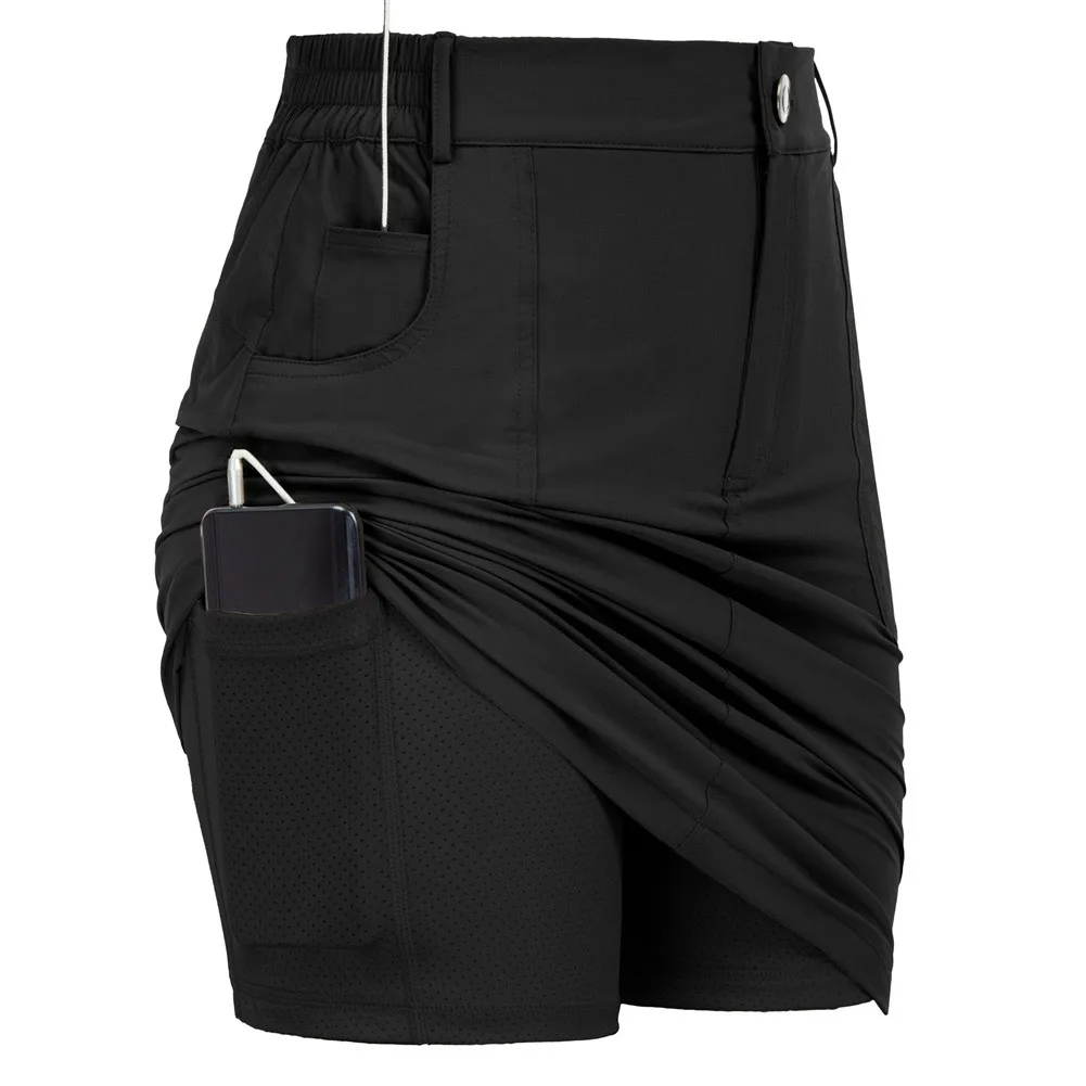 

JS Women Knee Length Sports Skirt With Mesh Shorts High Waist Skort With Pockets Built-in Mesh Shorts With Side Pocket