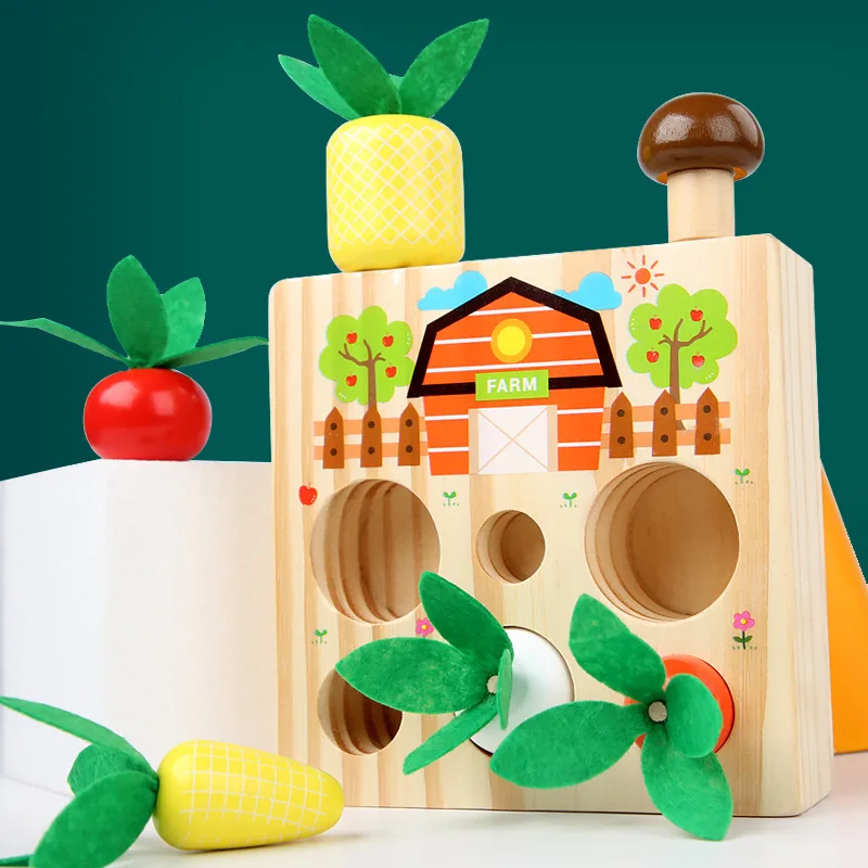 

Baby Montessori Toys Wooden Block Set Pulling Carrot Ability Alpinia Shape Matching Size Cognition Educational Toy Gift Kid