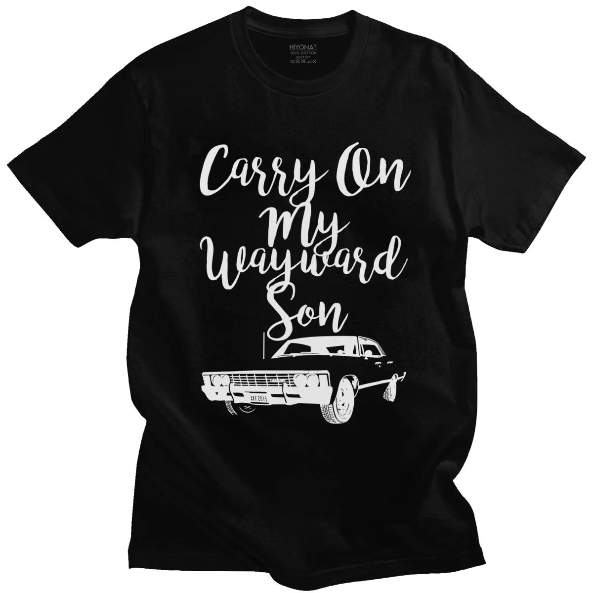

Крутая Мужская футболка с надписью «Carry On My Wayward Son», хлопковая футболка с коротким рукавом и круглым вырезом, футболка с надписью TV Supernatural, фу...