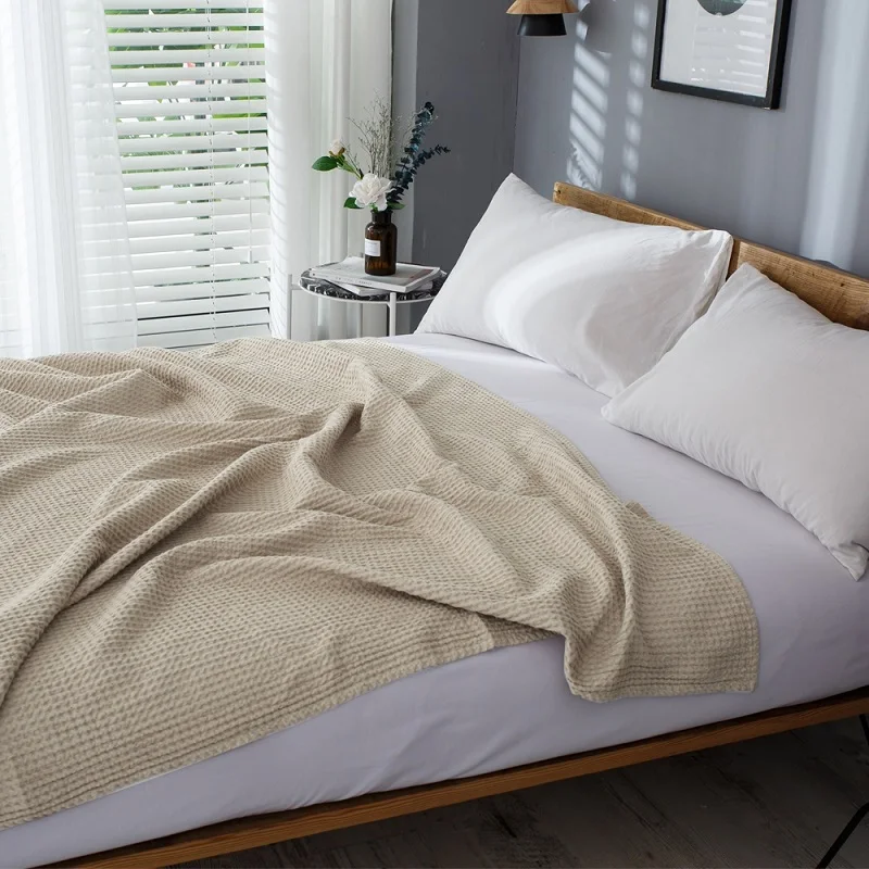 Waffle Throw Blanket Bedspreads Cotton Christmas Decorations For Home Comfy Portable Travel All-Season Skin-friendly Soft