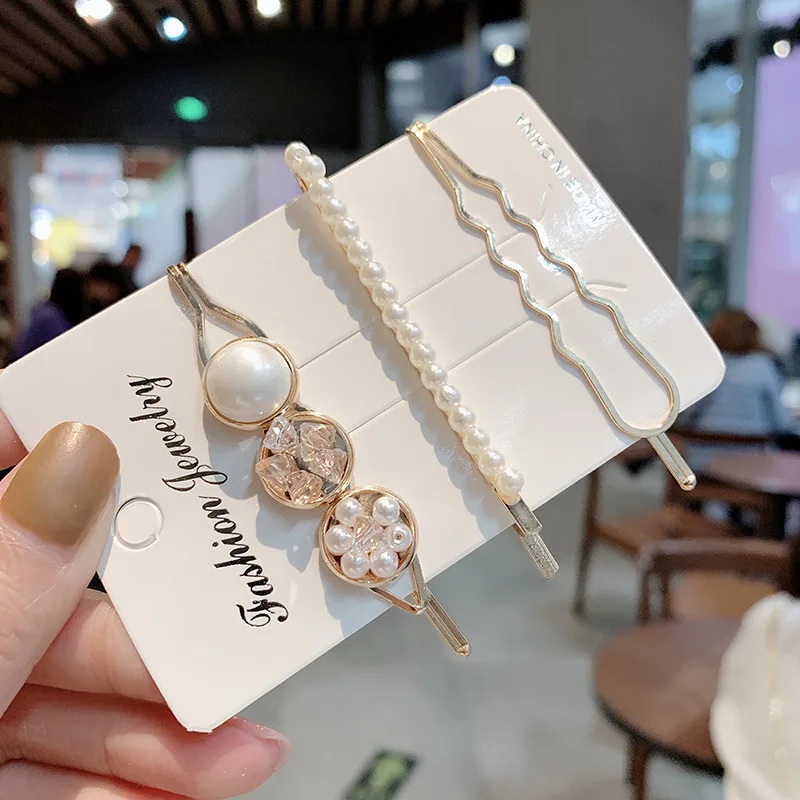 Набор из 3 предметов Корейская Милая жемчужная заколка для волос заколки стразы