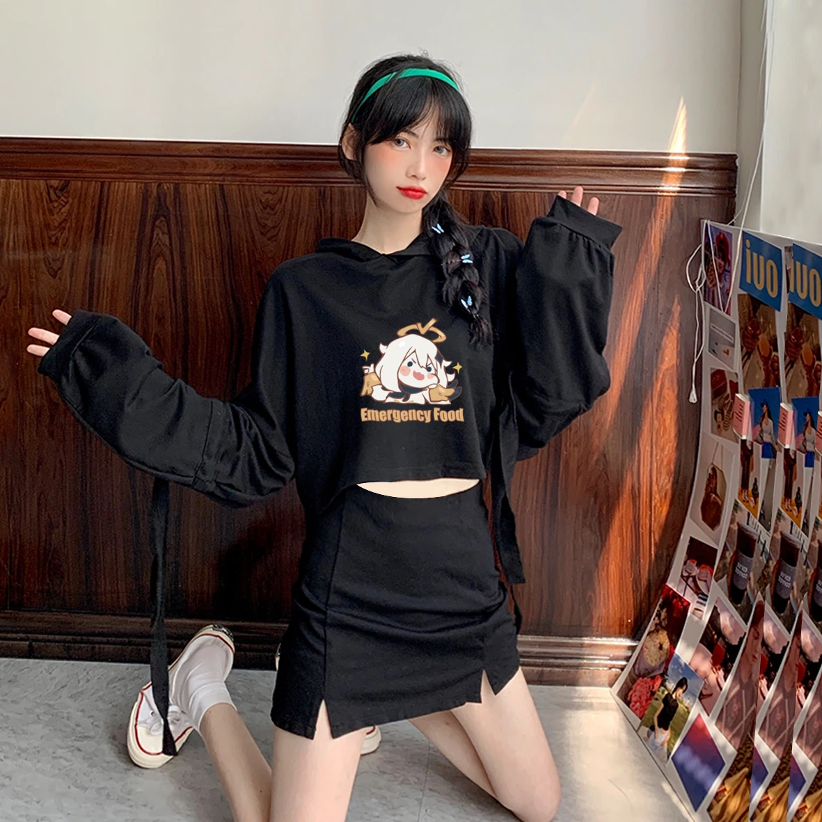 

Genshin Impact Anime Cute Women Oversized Hoodie Sweatshirt Sleeve Tie Ladie Short Hoodies Clothing Tops Girl Harajuku Pullover
